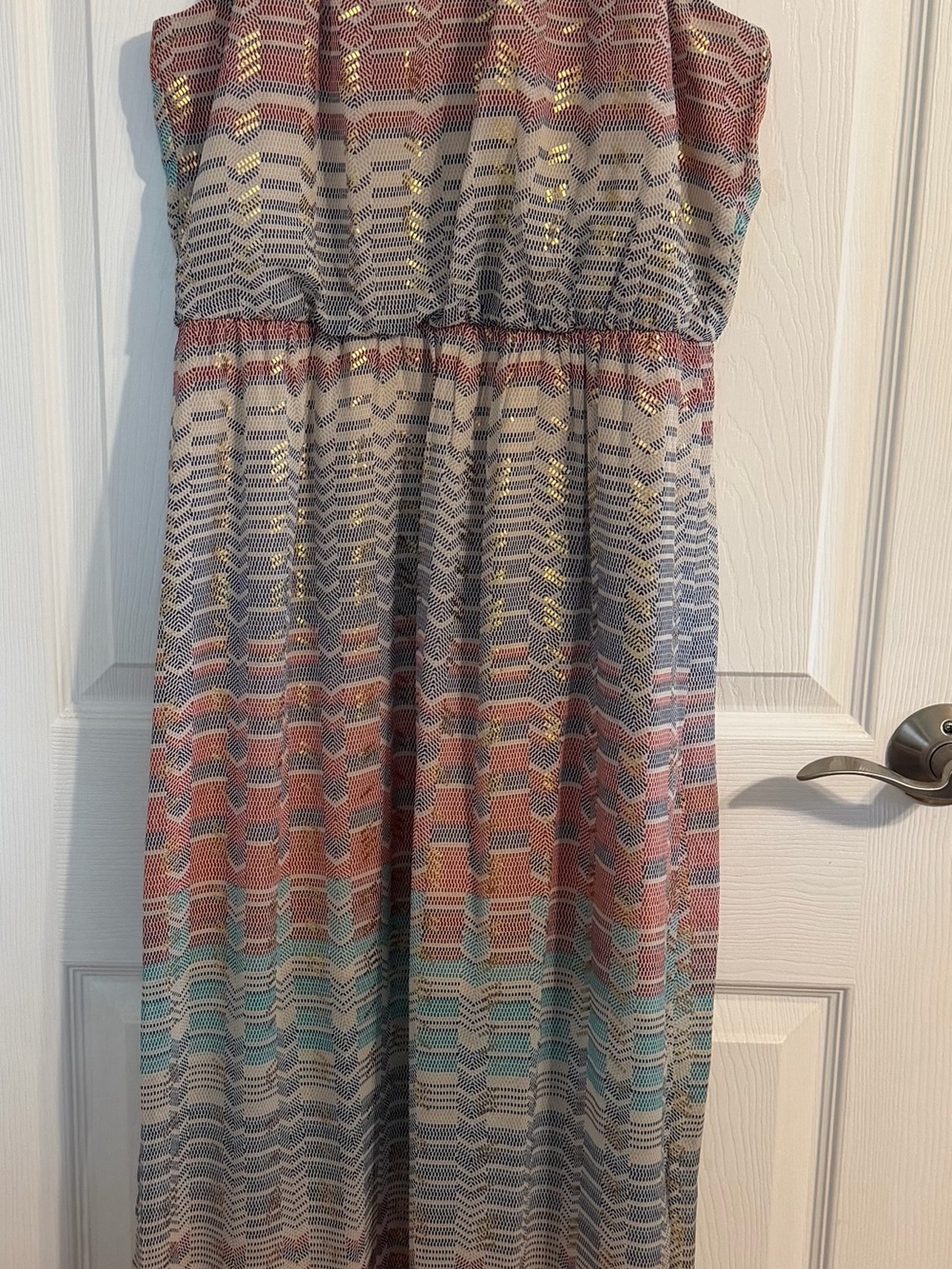 Lily Rose Multicolor Printed Blouse - Cream Base with Red, Navy & Teal Accents